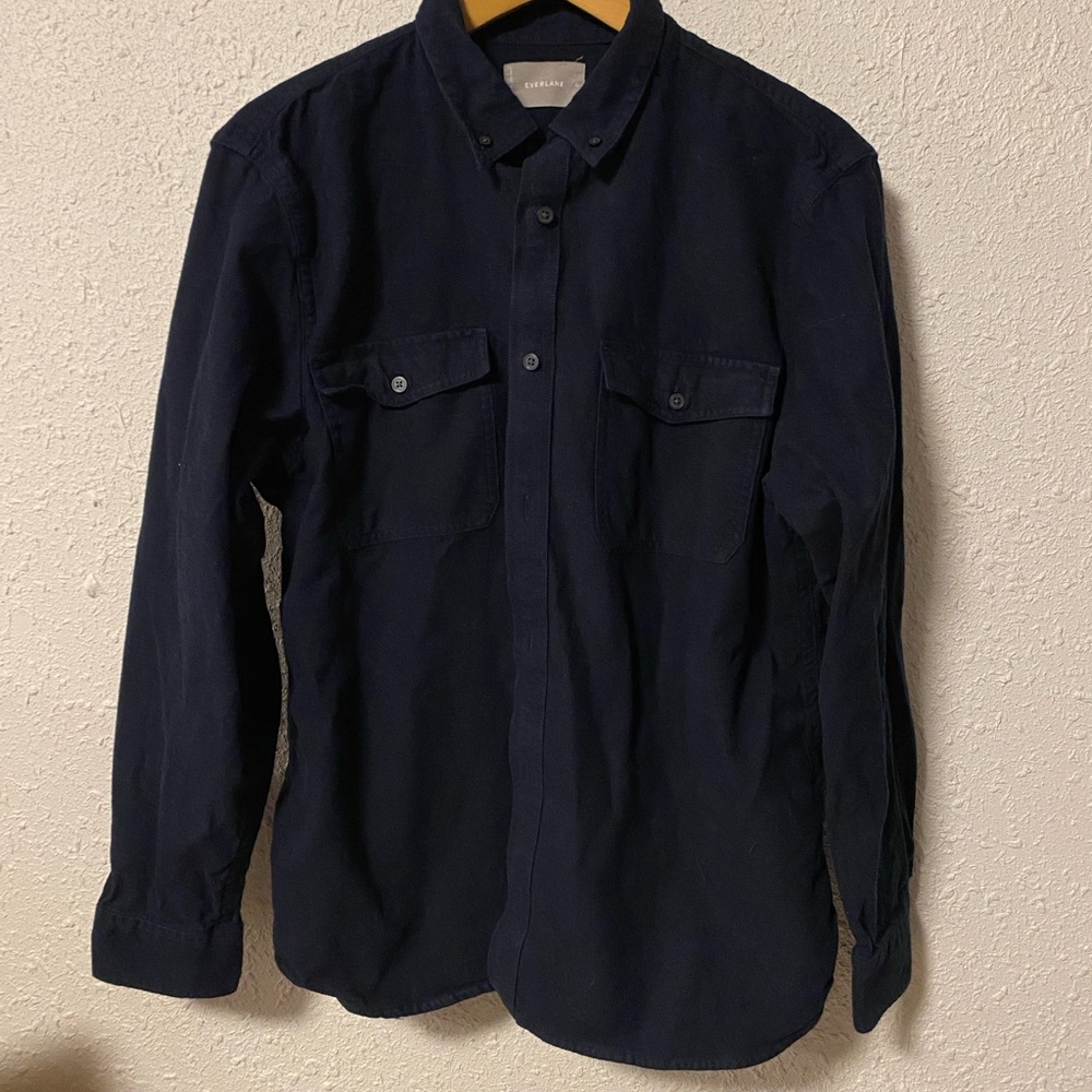 Everlane Dark Blue Collared Button Down Shirt - image 1